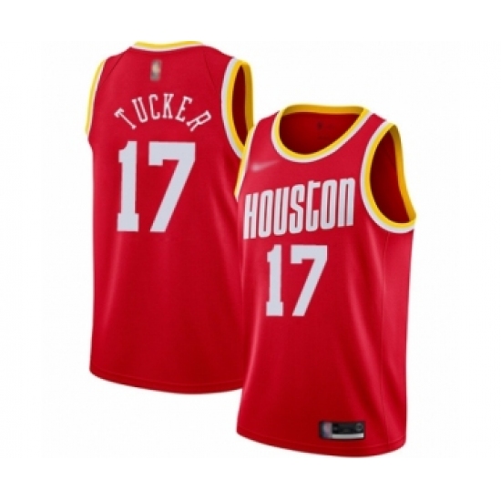 Men's Houston Rockets 17 PJ Tucker Authentic Red Hardwood Classics Finished Basketball Jersey