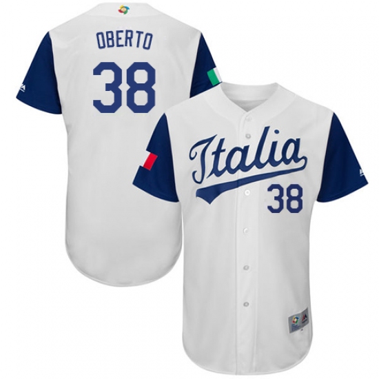 Men's Italy Baseball Majestic 38 Orlando Oberto White 2017 World Baseball Classic Authentic Team Jersey