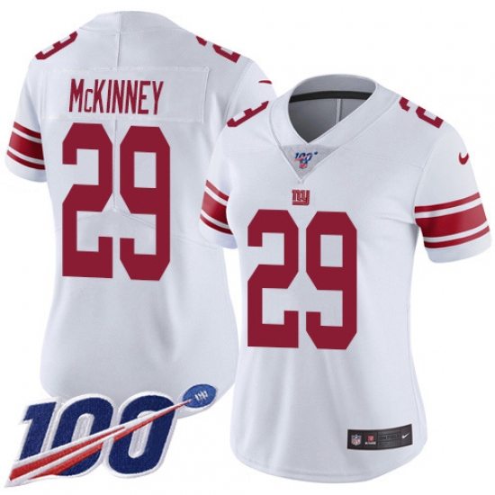 Women's New York Giants 29 Xavier McKinney White Stitched 100th Season Vapor Untouchable Limited Jersey