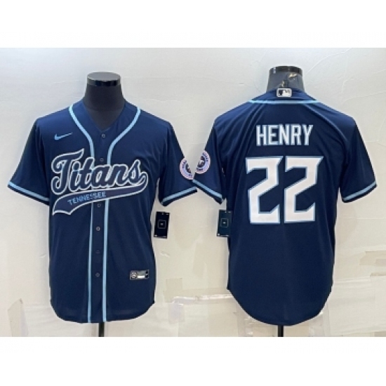 Men's Tennessee Titans 22 Derrick Henry Navy With Patch Cool Base Stitched Baseball Jersey