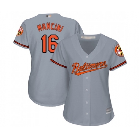 Women's Baltimore Orioles 16 Trey Mancini Replica Grey Road Cool Base Baseball Jersey