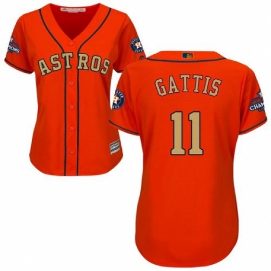 Women's Majestic Houston Astros 11 Evan Gattis Authentic Orange Alternate 2018 Gold Program Cool Base MLB Jersey