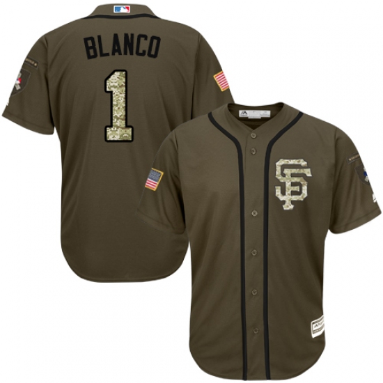 Men's Majestic San Francisco Giants 1 Gregor Blanco Authentic Green Salute to Service MLB Jersey