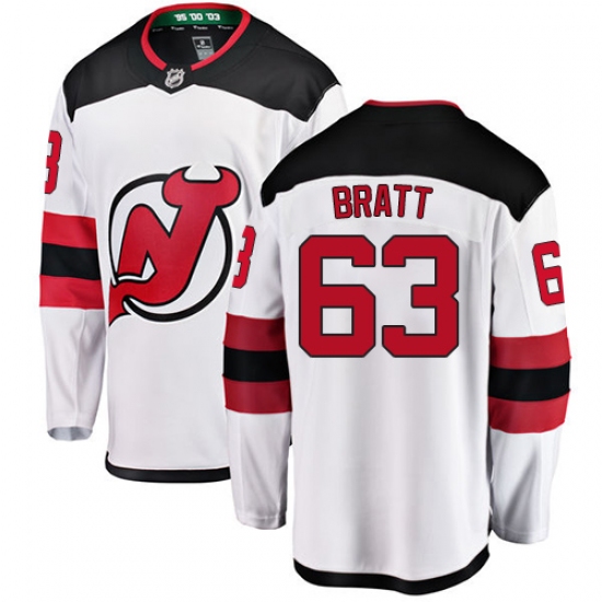 Youth New Jersey Devils 63 Jesper Bratt Fanatics Branded White Away Breakaway NHL Jersey