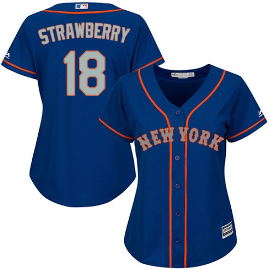 Women's Majestic New York Mets 18 Darryl Strawberry Authentic Royal Blue Alternate Road Cool Base MLB Jersey