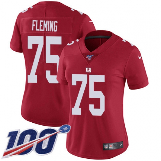 Women's New York Giants 75 Cameron Fleming Red Alternate Stitched 100th Season Vapor Untouchable Limited Jersey