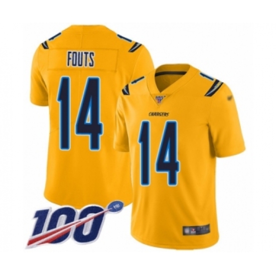 Men's Los Angeles Chargers 14 Dan Fouts Limited Gold Inverted Legend 100th Season Football Jersey
