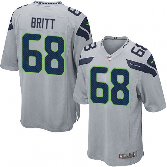 Men's Nike Seattle Seahawks 68 Justin Britt Game Grey Alternate NFL Jersey