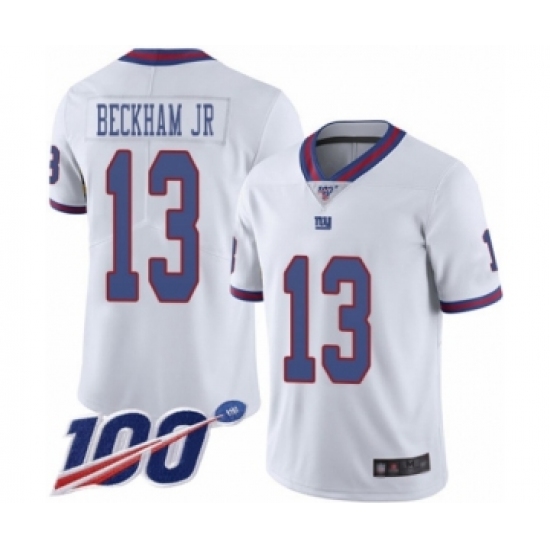 Men's New York Giants 13 Odell Beckham Jr Limited White Rush Vapor Untouchable 100th Season Football Jersey