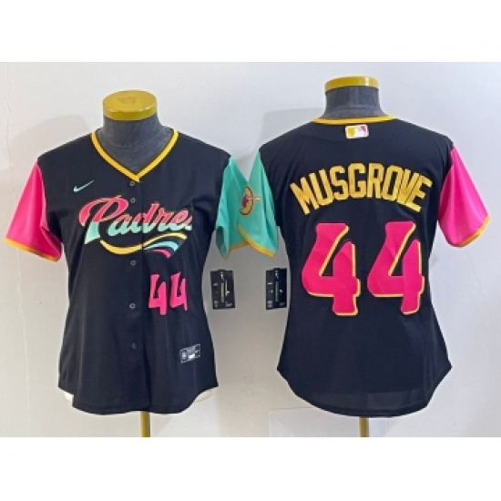 Women's San Diego Padres 44 Joe Musgrove Number Black 2022 City Connect Cool Base Stitched Jersey