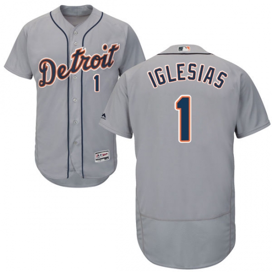 Men's Majestic Detroit Tigers 1 Jose Iglesias Grey Road Flex Base Authentic Collection MLB Jersey