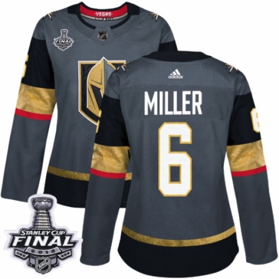 Women's Adidas Vegas Golden Knights 6 Colin Miller Authentic Gray Home 2018 Stanley Cup Final NHL Jersey