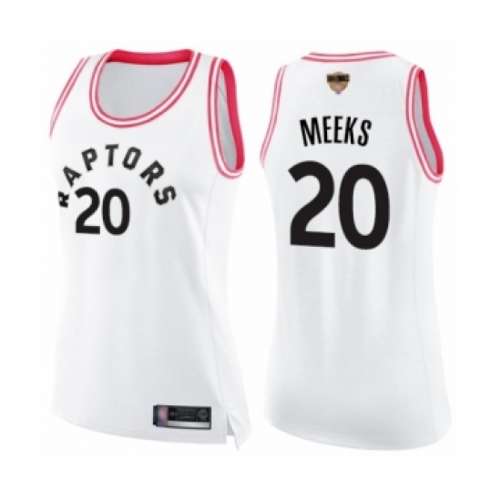 Women's Toronto Raptors 20 Jodie Meeks Swingman White Pink Fashion 2019 Basketball Finals Bound Jersey