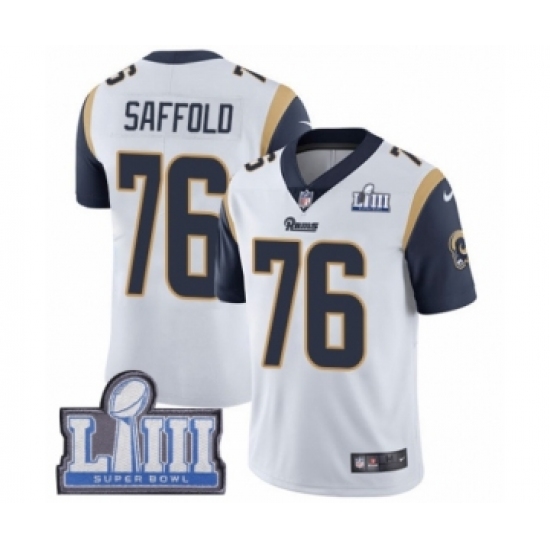 Men's Nike Los Angeles Rams 76 Rodger Saffold White Vapor Untouchable Limited Player Super Bowl LIII Bound NFL Jersey