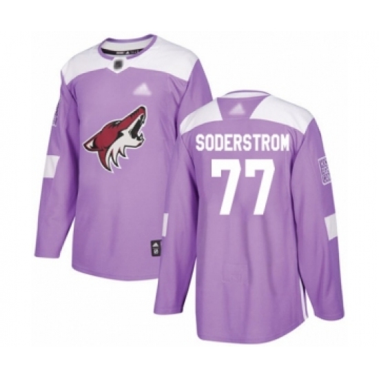 Men's Arizona Coyotes 77 Victor Soderstrom Authentic Purple Fights Cancer Practice Hockey Jersey