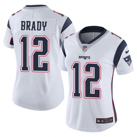 Women's Nike New England Patriots 12 Tom Brady White Vapor Untouchable Limited Player NFL Jersey