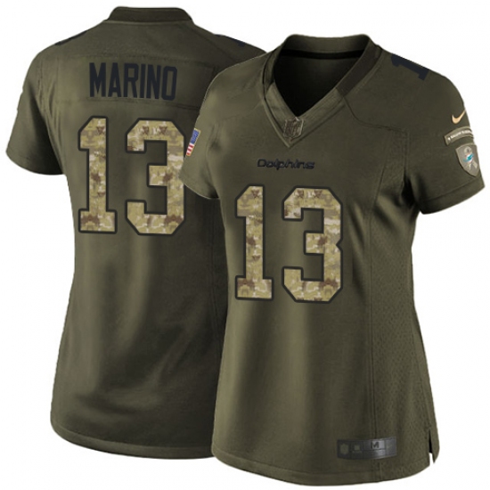 Women's Nike Miami Dolphins 13 Dan Marino Elite Green Salute to Service NFL Jersey