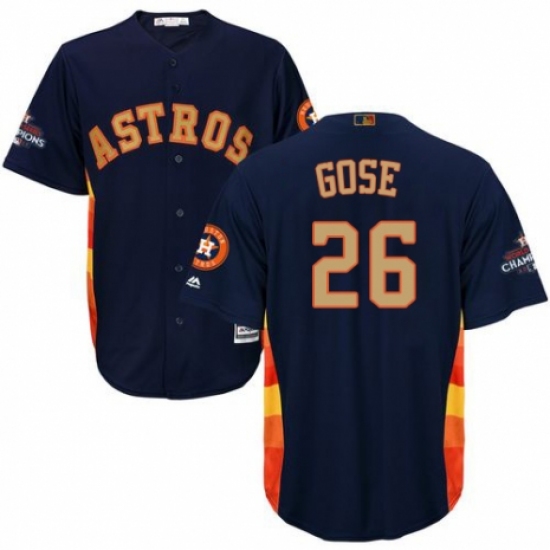 Youth Majestic Houston Astros 26 Anthony Gose Authentic Navy Blue Alternate 2018 Gold Program Cool Base MLB Jersey