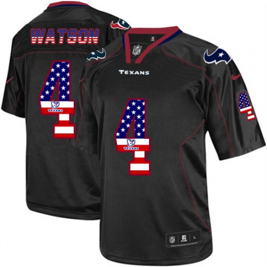 Men's Nike Houston Texans 4 Deshaun Watson Elite Black USA Flag Fashion NFL Jersey