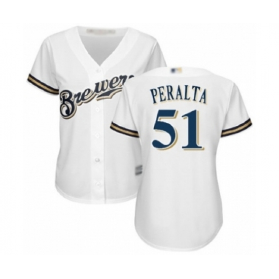 Women's Milwaukee Brewers 51 Freddy Peralta Authentic White Home Cool Base Baseball Player Jersey