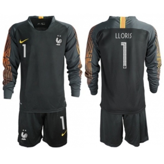 France 1 LLORIS Black Goalkeeper Long Sleeves Soccer Country Jersey