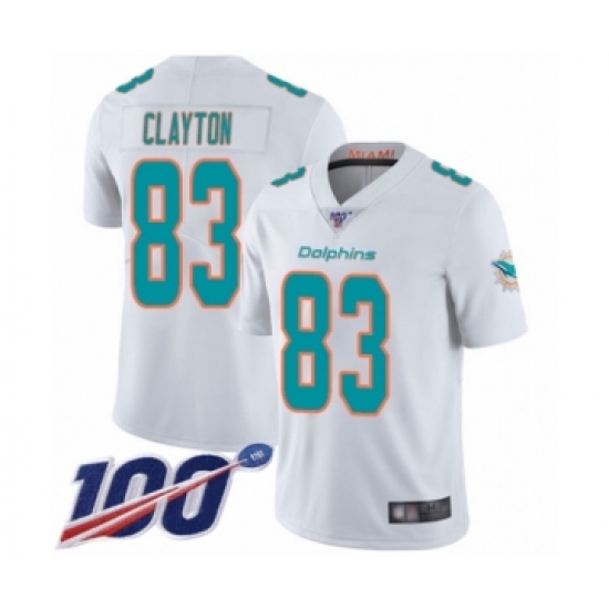 Men's Miami Dolphins 83 Mark Clayton White Vapor Untouchable Limited Player 100th Season Football Jersey