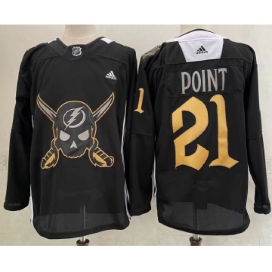 Men's Tampa Bay Lightning 21 Brayden Point Black Pirate Themed Warmup Authentic Jersey