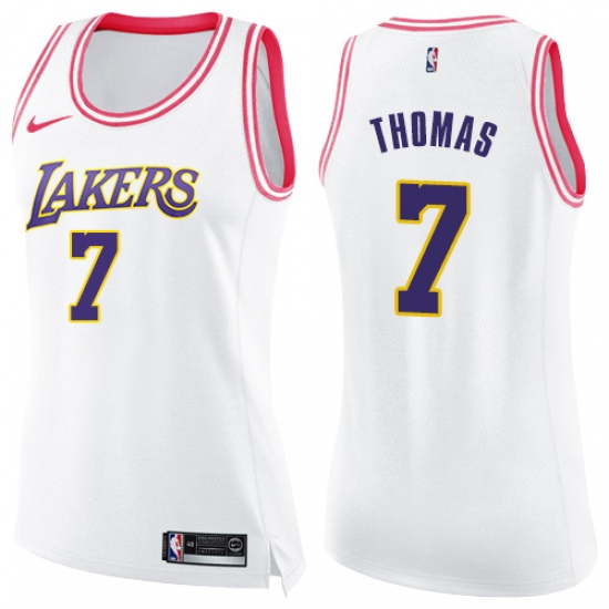 Women's Nike Los Angeles Lakers 7 Isaiah Thomas Swingman White/Pink Fashion NBA Jersey