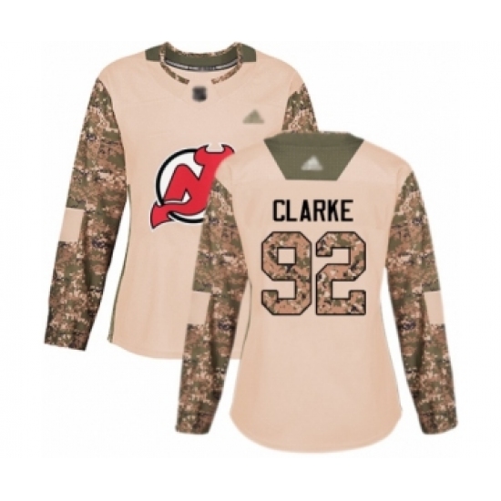 Women's New Jersey Devils 92 Graeme Clarke Authentic Camo Veterans Day Practice Hockey Jersey