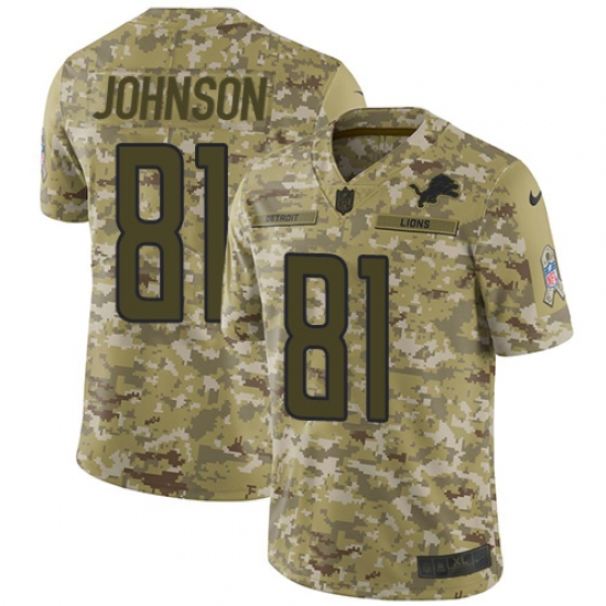 Men's Nike Detroit Lions 81 Calvin Johnson Limited Camo 2018 Salute to Service NFL Jersey