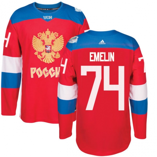 Men's Adidas Team Russia 74 Alexei Emelin Authentic Red Away 2016 World Cup of Hockey Jersey