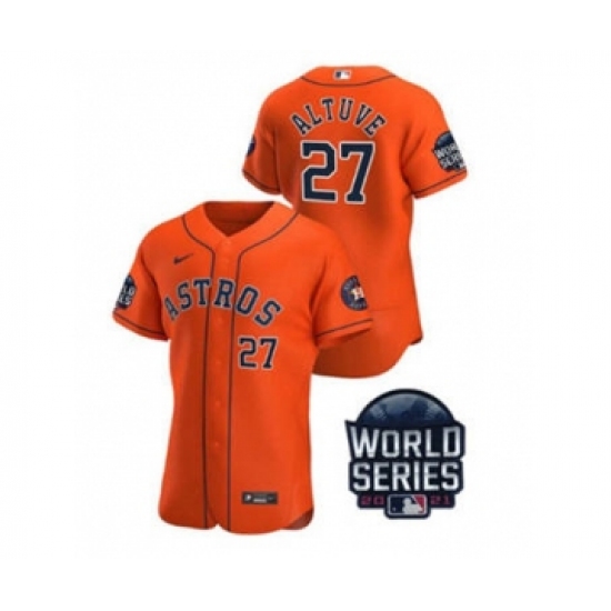 Men's Houston Astros 27 Jose Altuve 2021 Orange World Series Flex Base Stitched Baseball Jersey