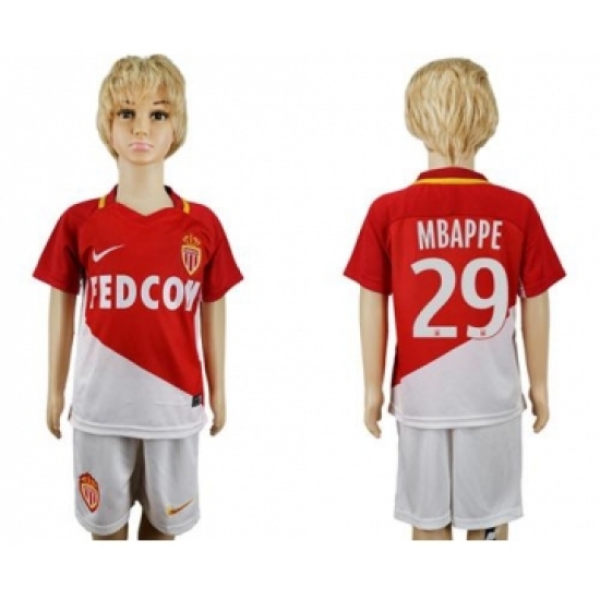 Monaco 29 Mbappe Home Kid Soccer Club Jersey