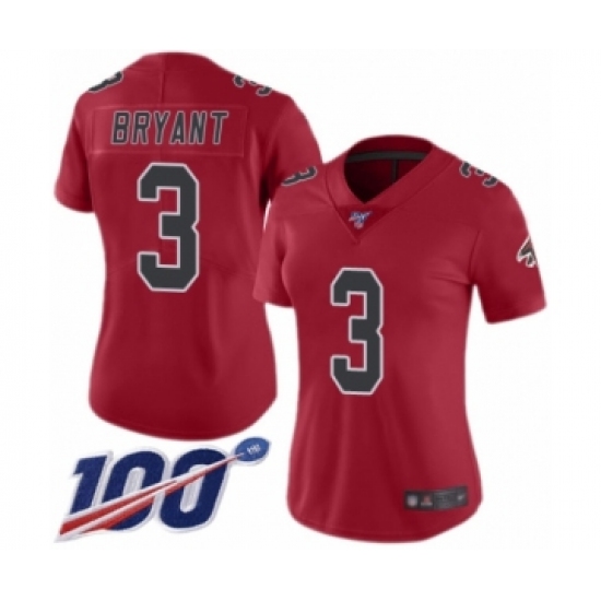 Women's Atlanta Falcons 3 Matt Bryant Limited Red Rush Vapor Untouchable 100th Season Football Jersey