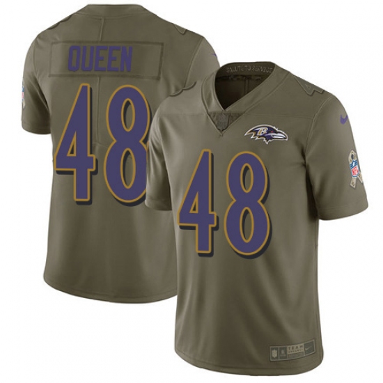 Men's Baltimore Ravens 48 Patrick Queen Olive Stitched NFL Limited 2017 Salute To Service Jersey