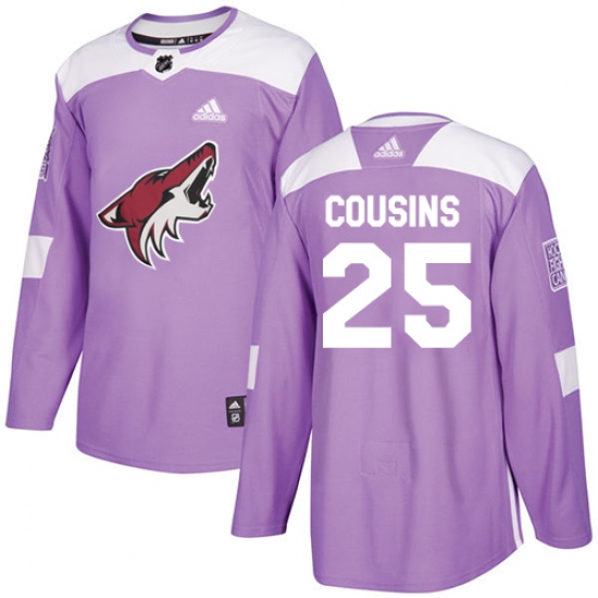 Men's Adidas Arizona Coyotes 25 Nick Cousins Authentic Purple Fights Cancer Practice NHL Jersey