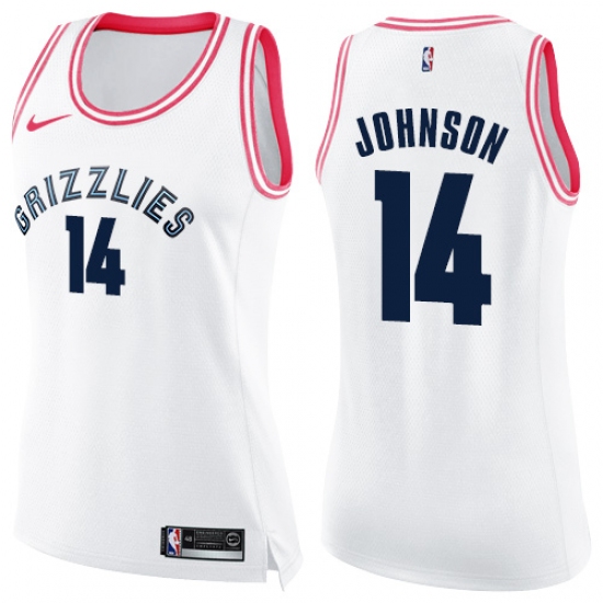 Women's Nike Memphis Grizzlies 14 Brice Johnson Swingman White/Pink Fashion NBA Jersey