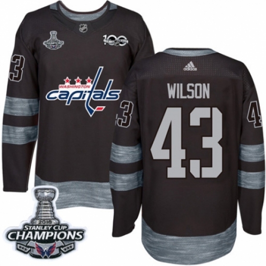 Men's Adidas Washington Capitals 43 Tom Wilson Authentic Black 1917-2017 100th Anniversary 2018 Stanley Cup Final Champions NHL Jersey