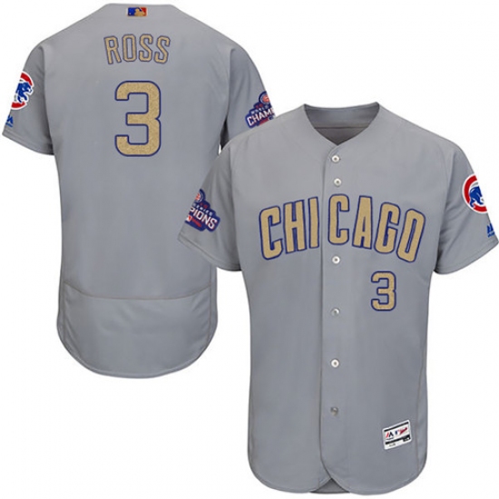 Men's Majestic Chicago Cubs 3 David Ross Gray 2017 Gold Champion Flexbase Authentic Collection MLB Jersey