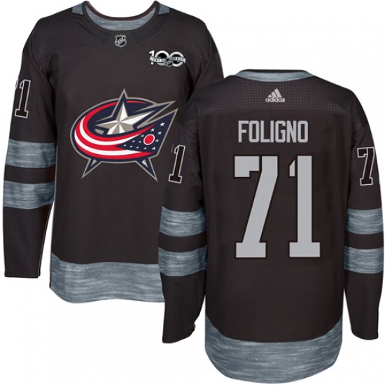 Men's Adidas Columbus Blue Jackets 71 Nick Foligno Authentic Black 1917-2017 100th Anniversary NHL Jersey