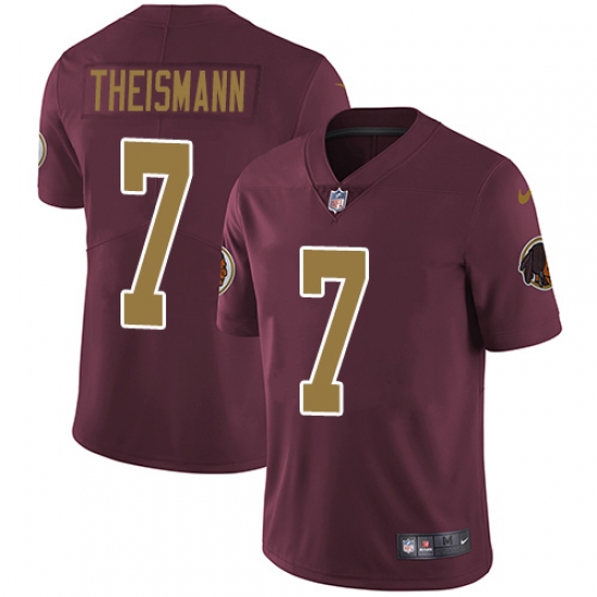 Men's Nike Washington Redskins 7 Joe Theismann Burgundy Red/Gold Number Alternate 80TH Anniversary Vapor Untouchable Limited Player NFL Jersey