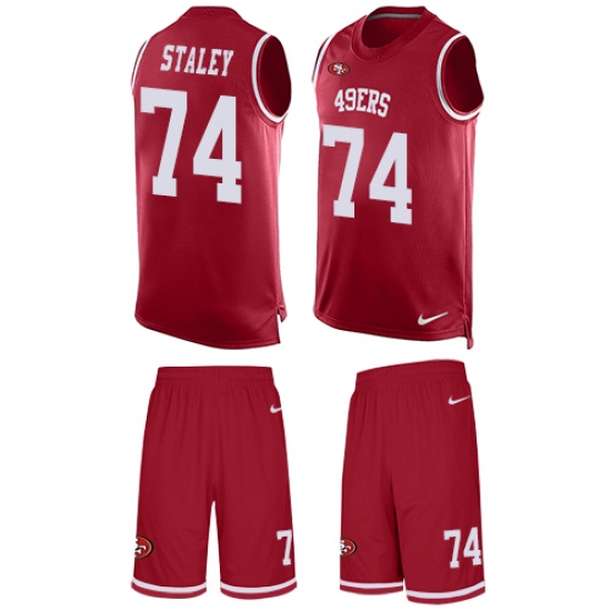 Men's Nike San Francisco 49ers 74 Joe Staley Limited Red Tank Top Suit NFL Jersey
