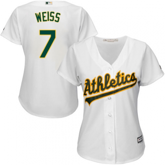 Women's Majestic Oakland Athletics 7 Walt Weiss Replica White Home Cool Base MLB Jersey