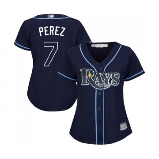 Women's Tampa Bay Rays 7 Michael Perez Replica Navy Blue Alternate Cool Base Baseball Jersey