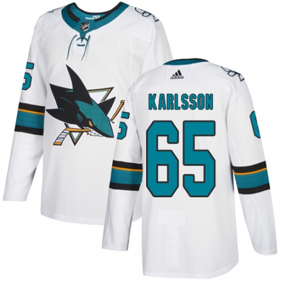 Men's Adidas San Jose Sharks 65 Erik Karlsson Authentic White Away NHL Jersey