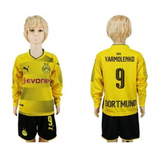 Dortmund 9 Yarmolenko Home Long Sleeves Kid Soccer Club Jersey