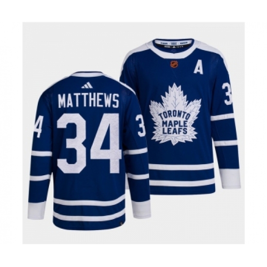 Men's Toronto Maple Leafs Black 34 Auston Matthews Blue 2022 Reverse Retro Stitched Jersey