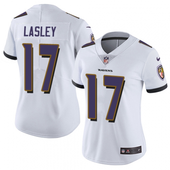 Women's Nike Baltimore Ravens 17 Jordan Lasley White Vapor Untouchable Limited Player NFL Jersey