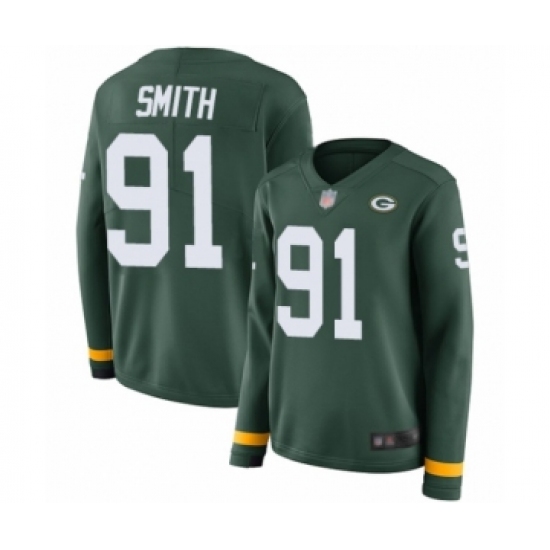 Women's Green Bay Packers 91 Preston Smith Limited Green Therma Long Sleeve Football Jersey