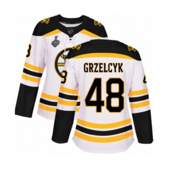 Women's Boston Bruins 48 Matt Grzelcyk Authentic White Away 2019 Stanley Cup Final Bound Hockey Jersey